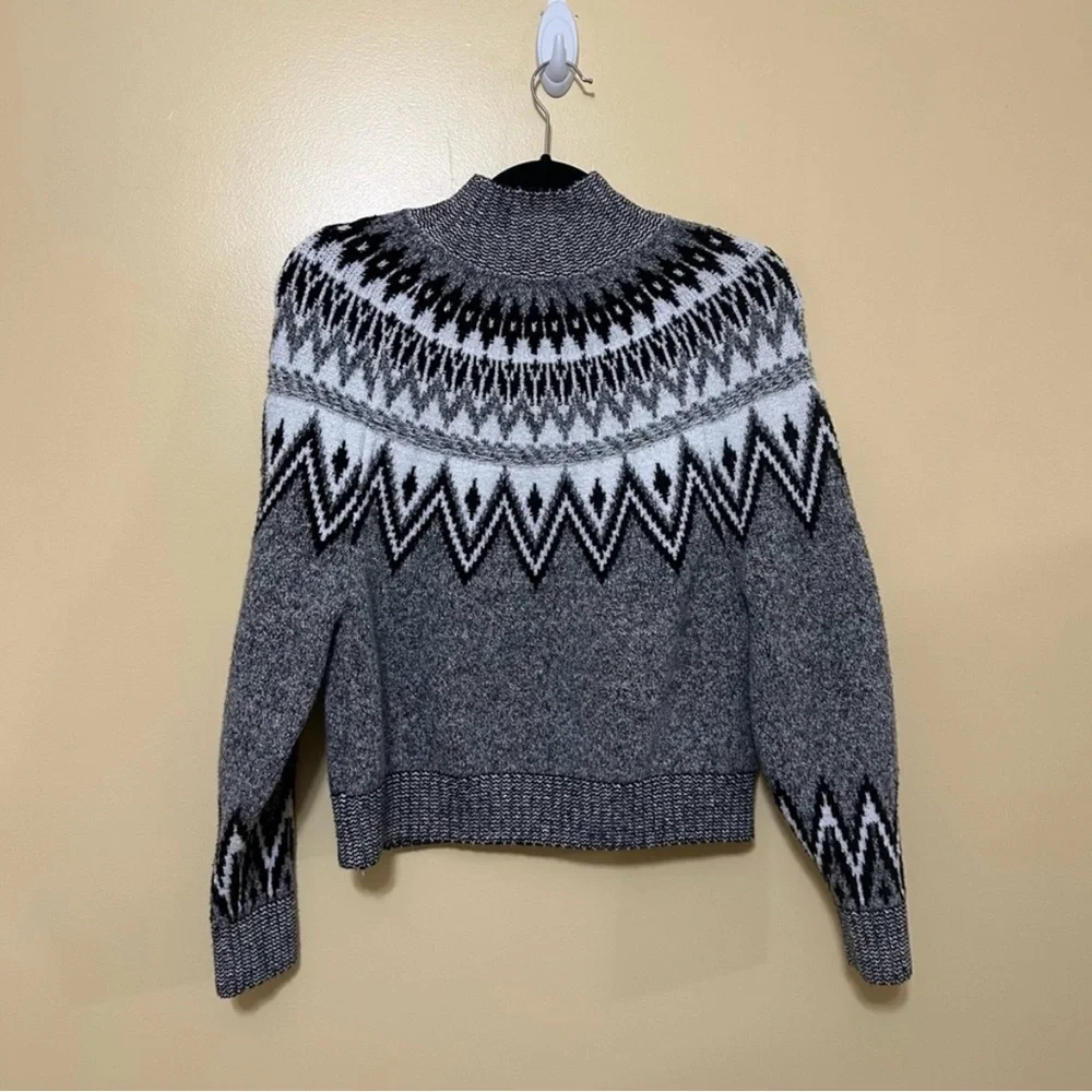 Old Navy Fair Isle Nordic Mock Neck Sweater Women S Gray - Picture 7 of 7